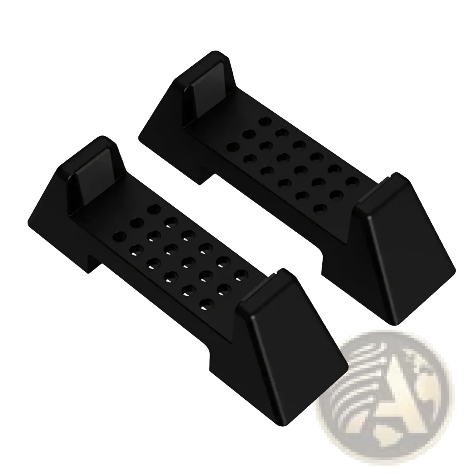 Black abs plastic console dock stand abs gaming support bracket with textured perforated surface and angular design