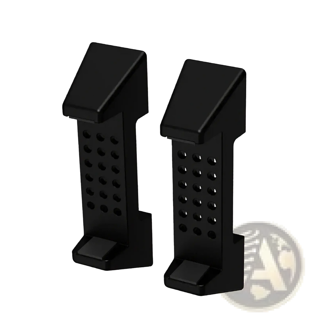 Black abs plastic clip holders with grid of circular perforations for console dock stand abs gaming support bracket