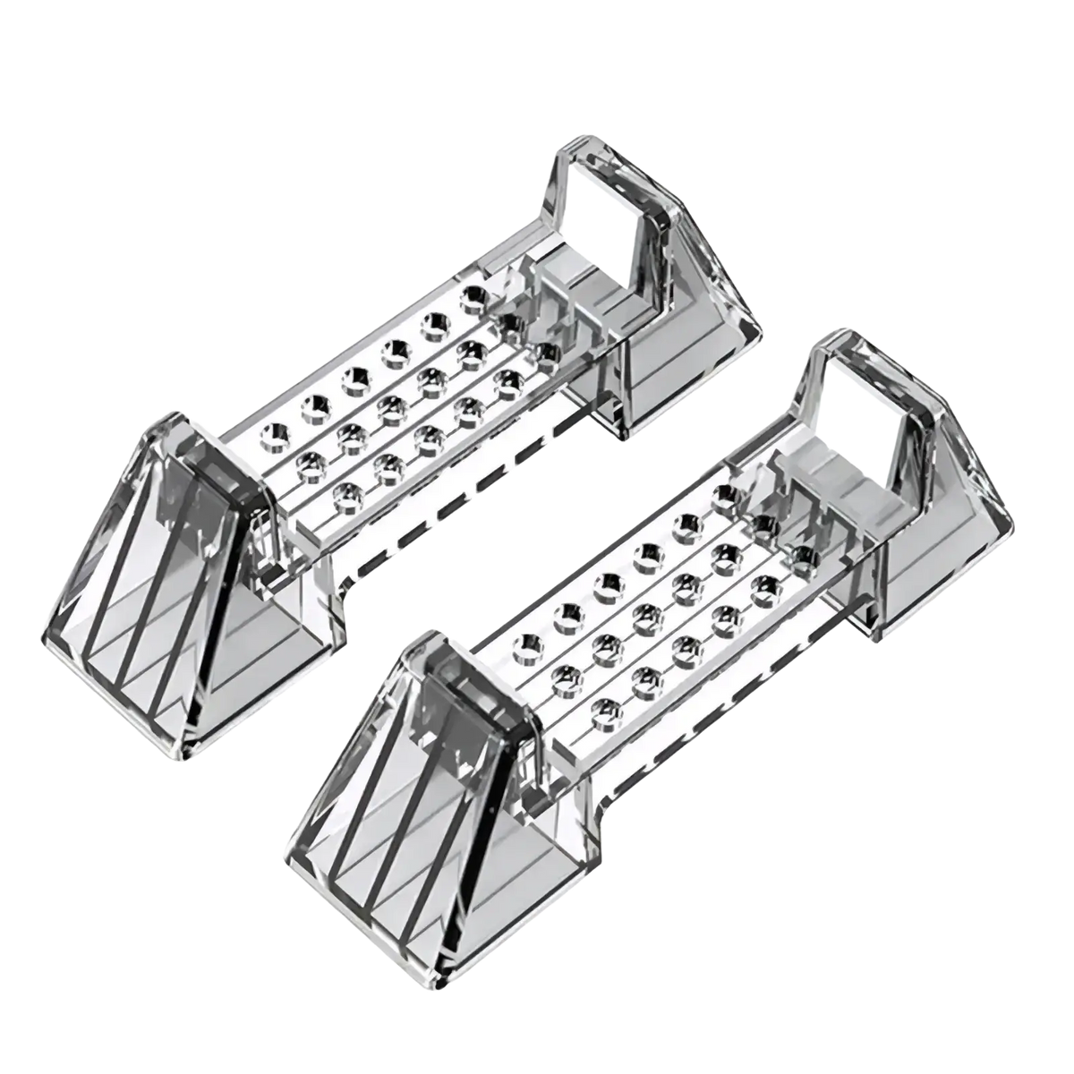 Clear plastic console dock stand abs gaming support bracket with a grid of metallic studs shoe inserts