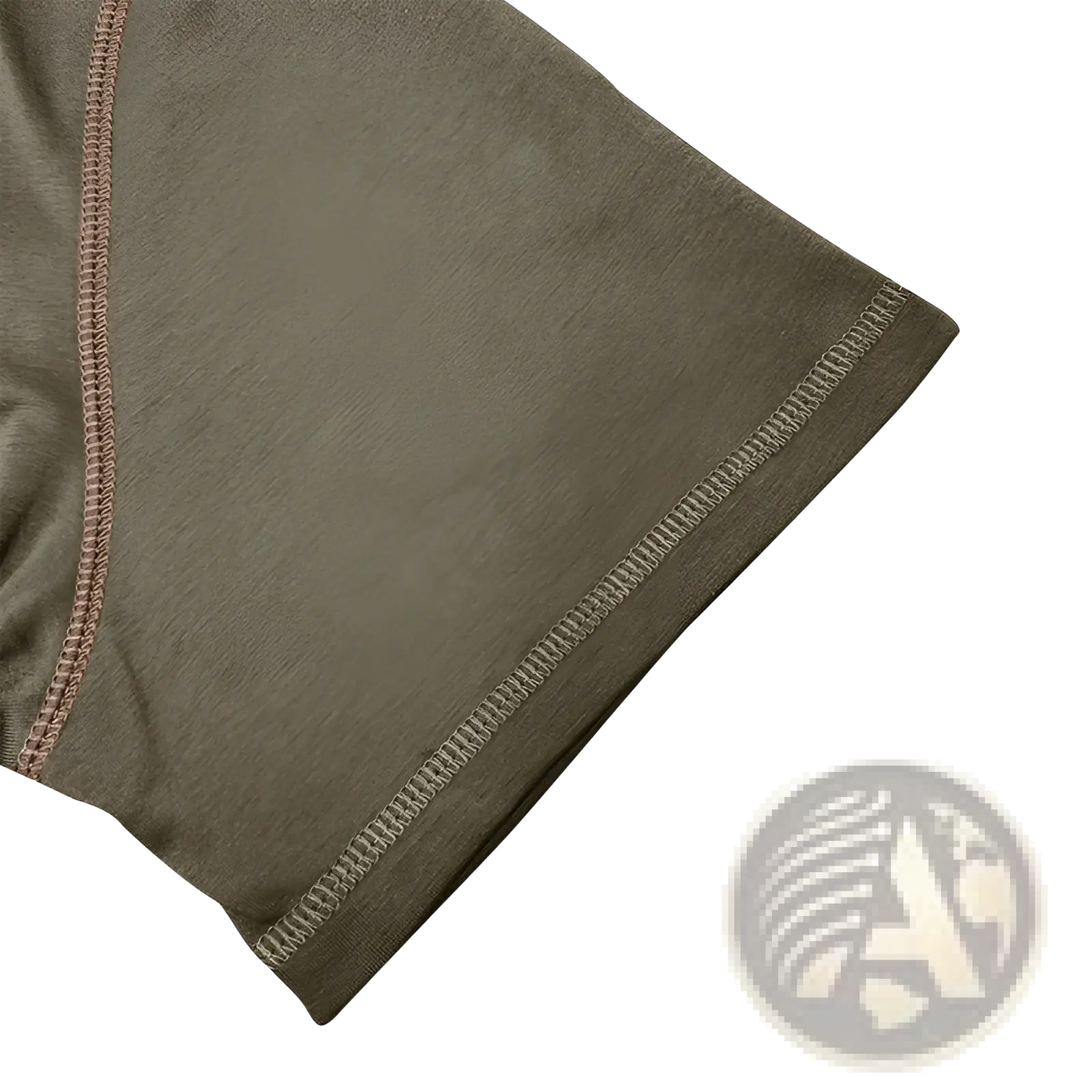 Olive green athletic shorts with contrasting pink and white stitching along the hem paired with a contrast trim henley polo shirt