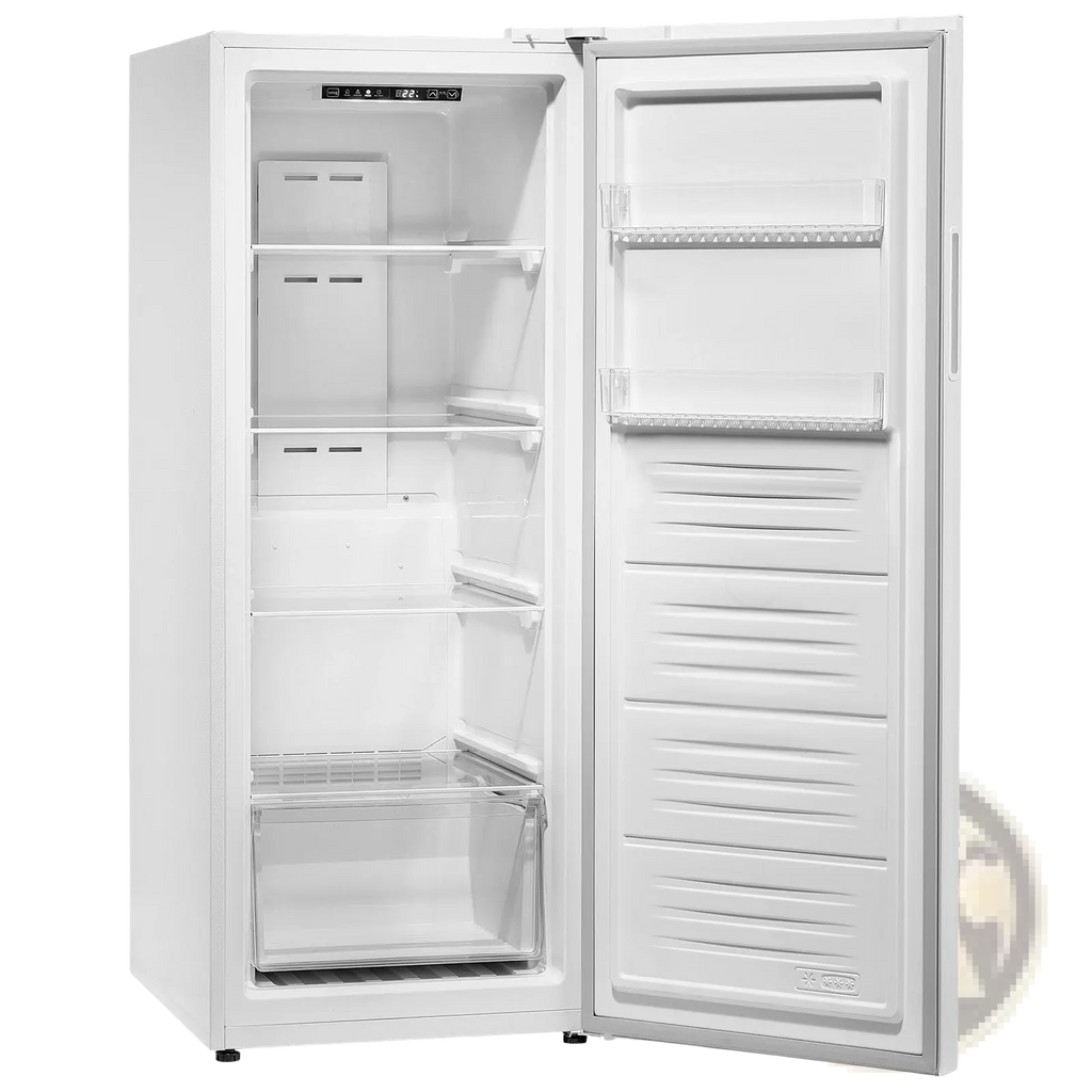 White upright convertible freezer refrigerator 11 cu ft frost free with clear glass door and multiple adjustable shelves