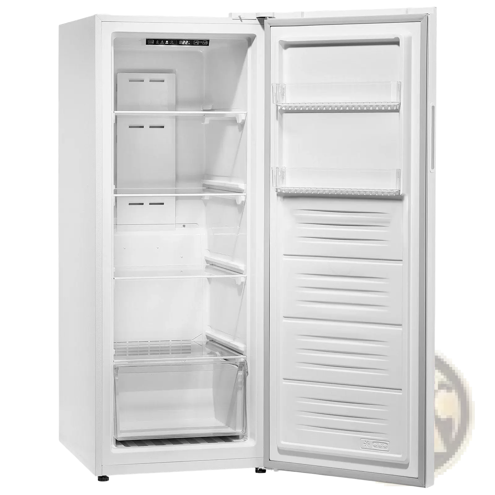 White upright convertible freezer refrigerator 11 cu ft frost free with clear glass door and multiple adjustable shelves