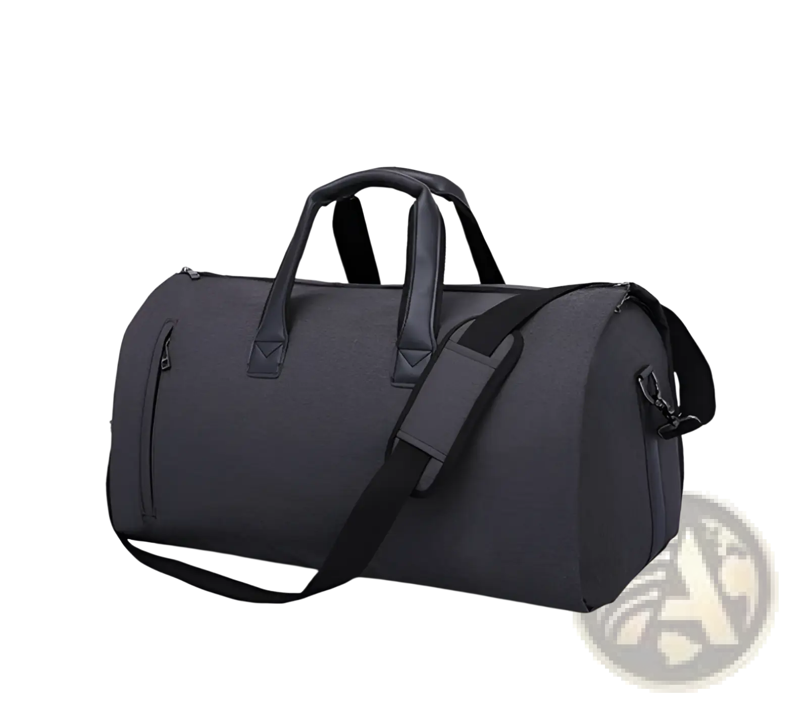 Black convertible garment travel bag with sturdy handles detachable shoulder strap and shoe pocket for organized packing