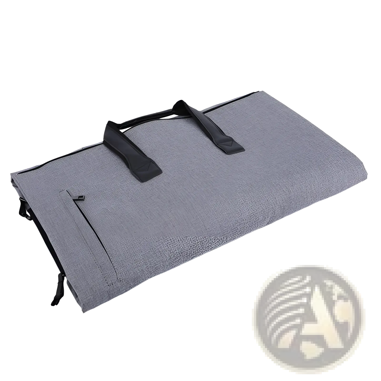 Gray textured fabric convertible garment travel bag with black handles zipper accents and integrated shoe pocket