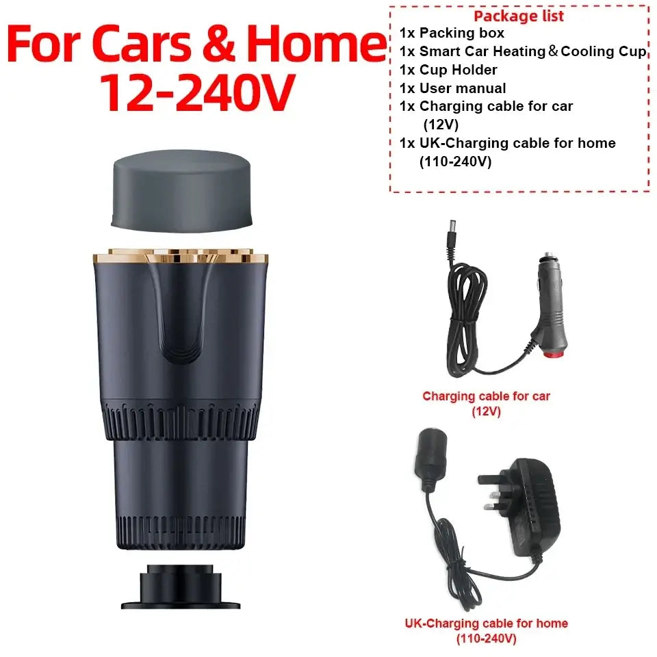Black smart cooling cup holder portable with gold-colored rim for car beverage warmer and cooler use