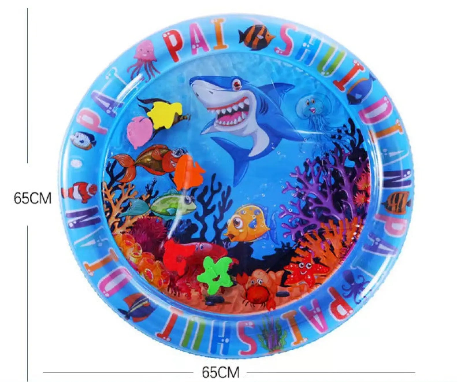 Blue inflatable cooling water sensory play mat with vibrant underwater scene for cats and dogs