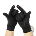 Black copper fiber touchscreen riding gloves for women with red led lights on fingertips showing back side