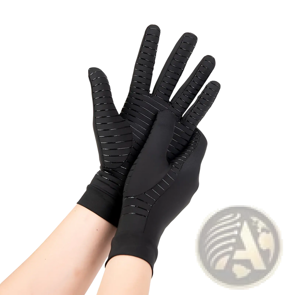 Black copper fiber touchscreen riding gloves for women with textured ribbed fingers and a snug fit shown from the back