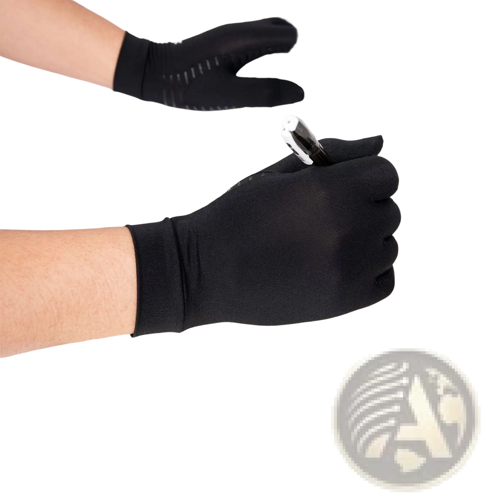 Black ergonomic copper fiber touchscreen riding gloves for women with textured fingertips and breathable fabric