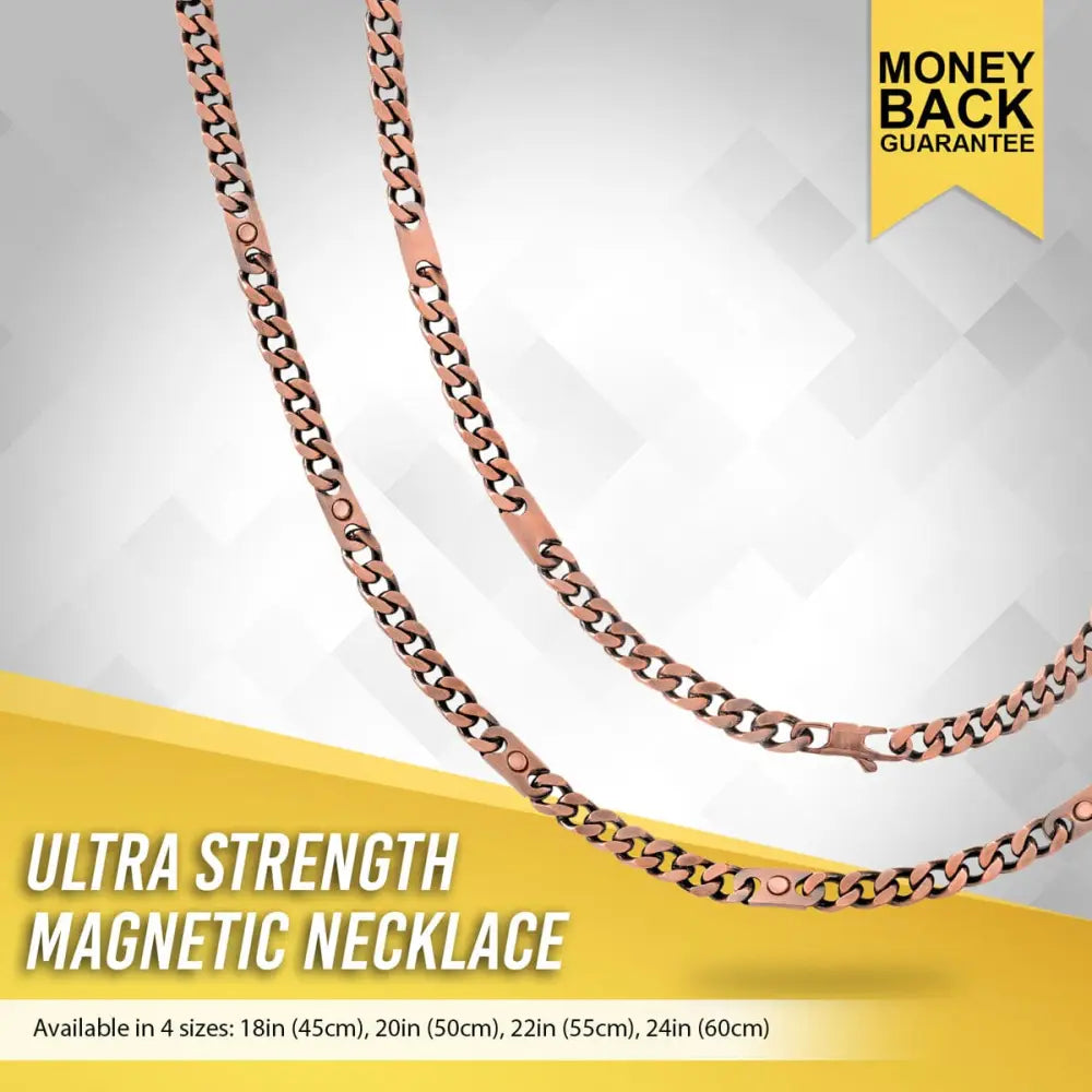 Rose gold copper magnetic therapy curb chain necklace with ultra-strong magnetic links and sleek interlocking design