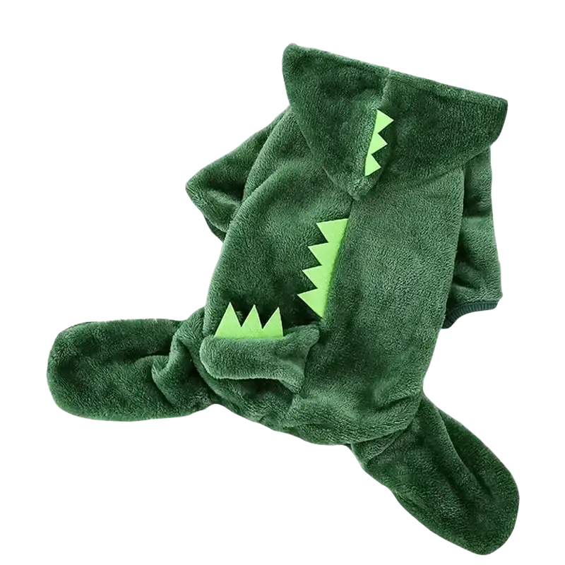 Green coral fleece pet clothing onesie with lime green spikes designed for small and medium-sized dogs