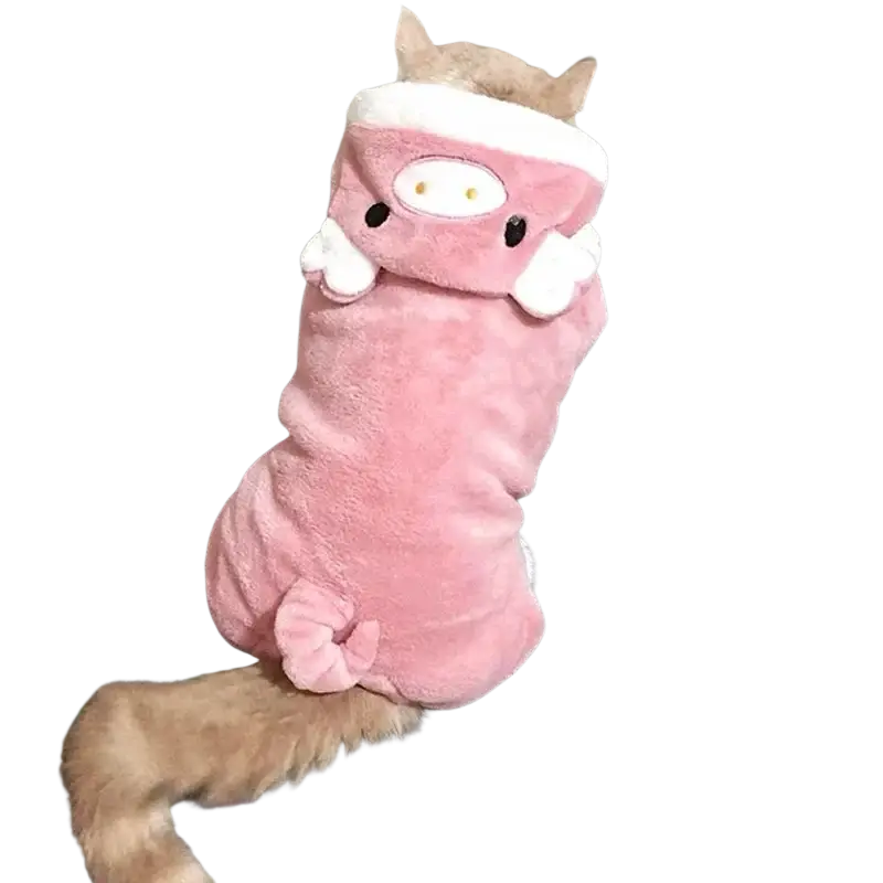 Pink plush pig-shaped coral fleece pet clothing with white trim for small and medium-sized dogs