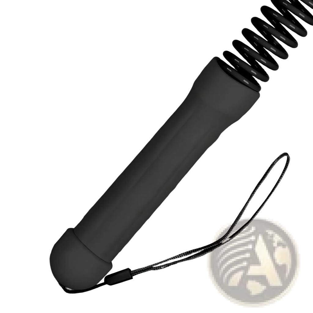 Black silicone handle with coiled spring design and wrist strap for cordless battle ropes weighted jump rope