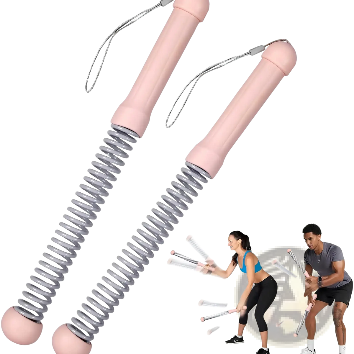 Cordless battle ropes weighted jump rope with pink handles silver coil springs and wrist straps for easy grip