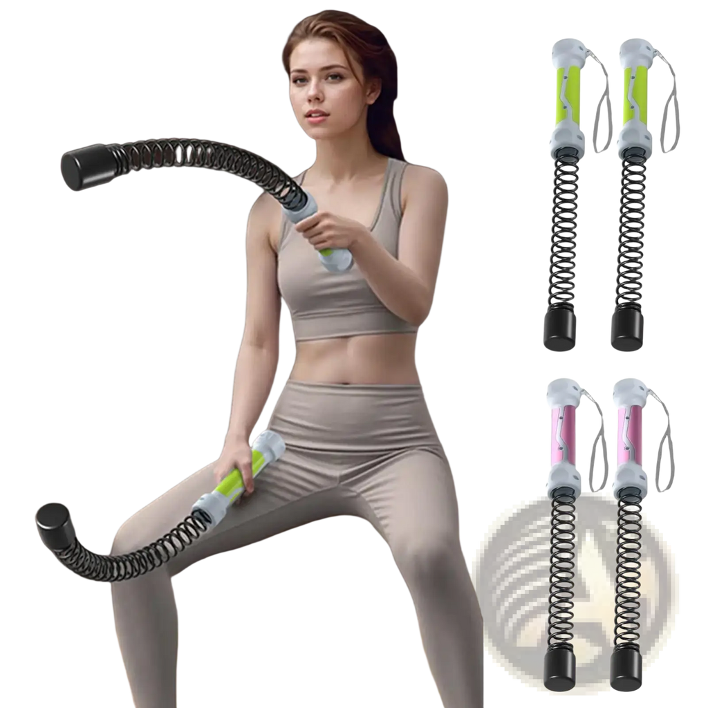 Lime green and white cordless battle ropes resistance training sticks with black caps for weighted workout equipment