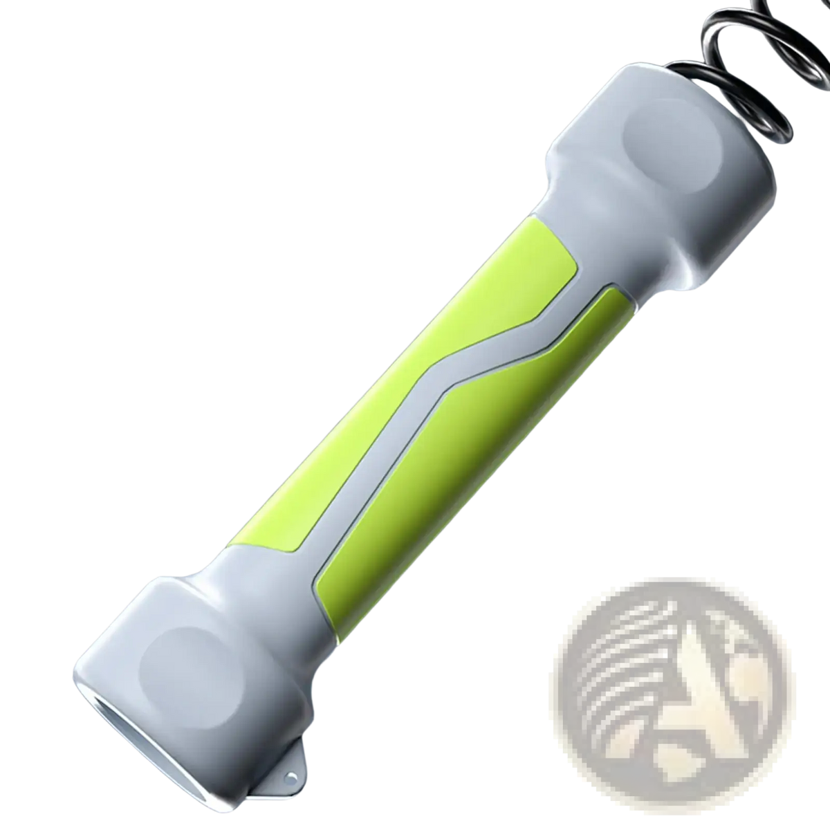 A lime green and white rubber-coated cordless flashlight with non-slip grip for battle ropes weighted training equipment