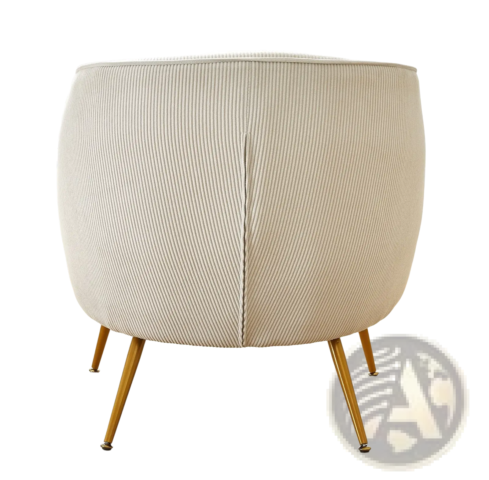 Cream-colored corduroy accent chair with slender gold-tone metal legs in beige for stylish seating