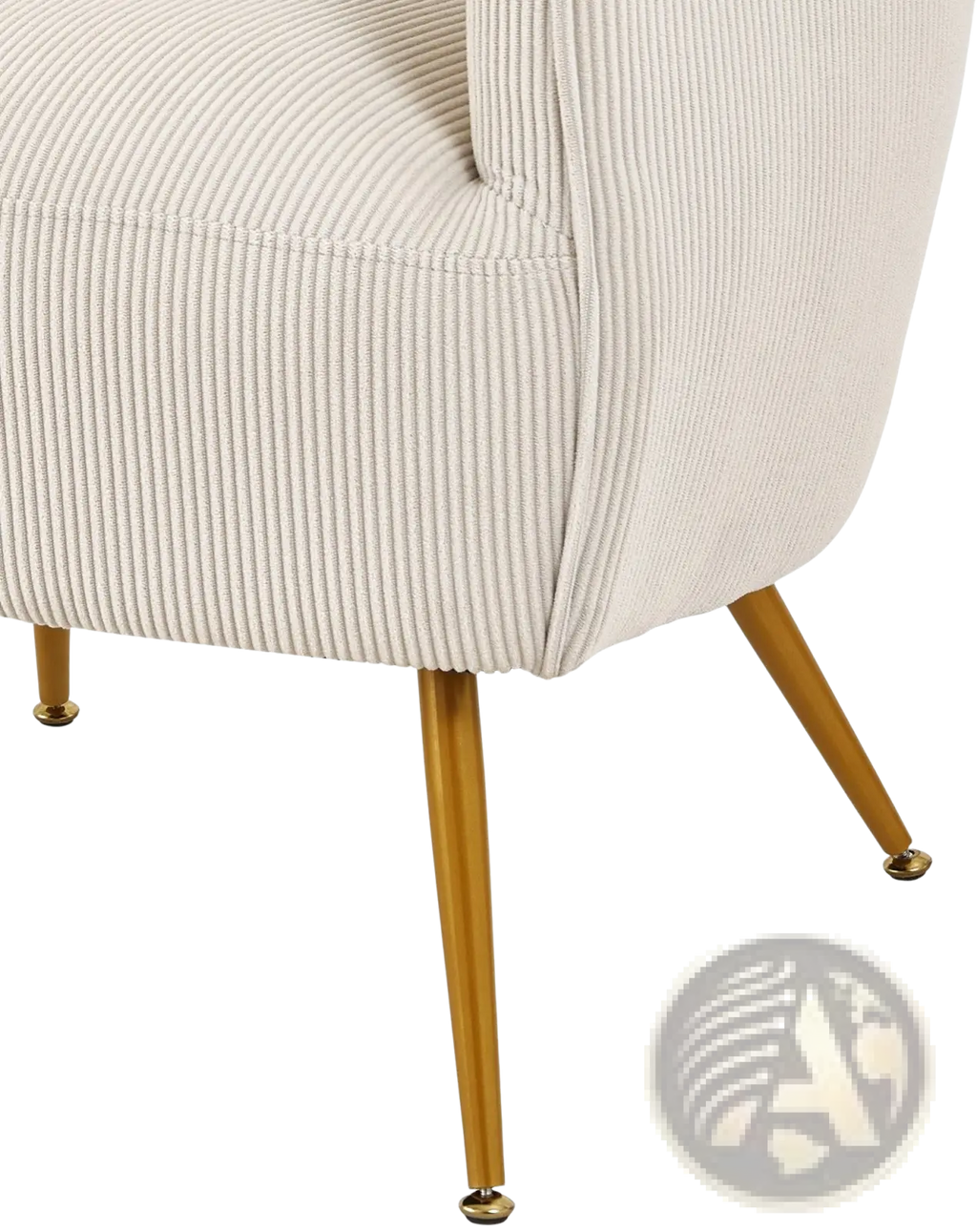 Cream-colored corduroy accent chair with slender gold-tone legs in beige for stylish living spaces
