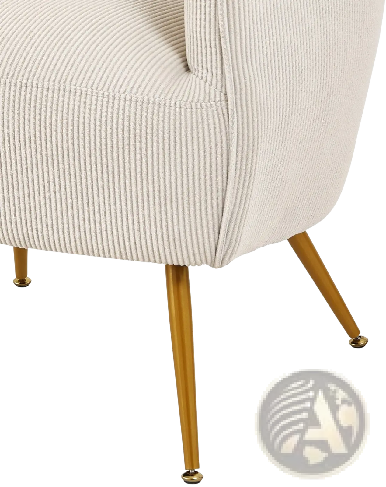 Cream-colored corduroy accent chair with slender gold-tone legs in beige for stylish living spaces