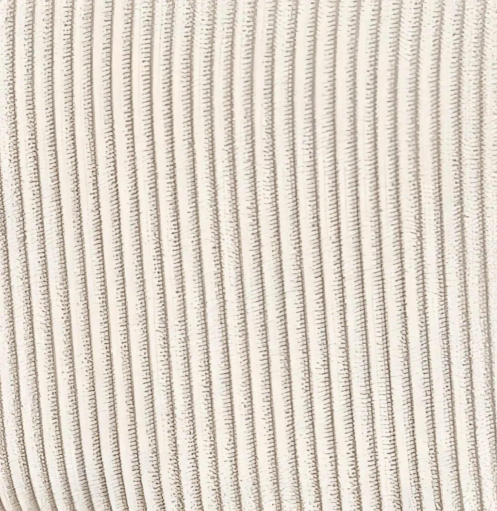 Beige corduroy accent chair with gold legs featuring distinct vertical ribs in the fabric upholstery
