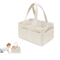 Beige corduroy baby diaper caddy organizer with two handles and multiple compartments for changing essentials