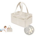 Beige corduroy baby diaper caddy organizer with two handles and multiple compartments for changing essentials