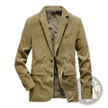 Khaki corduroy blazer for men with black buttons and patterned inner lining casual suit jacket
