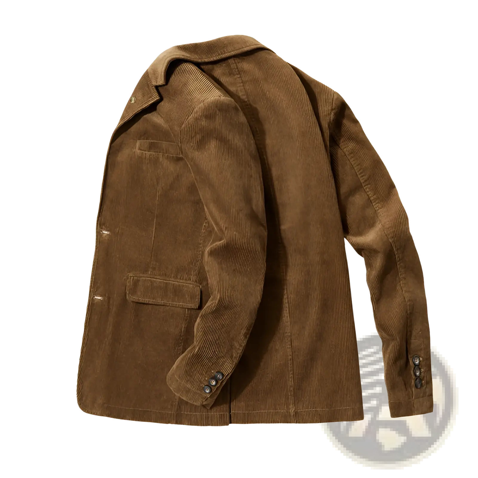 Brown corduroy blazer for men with classic double-breasted design and buttoned cuffs casual suit jacket