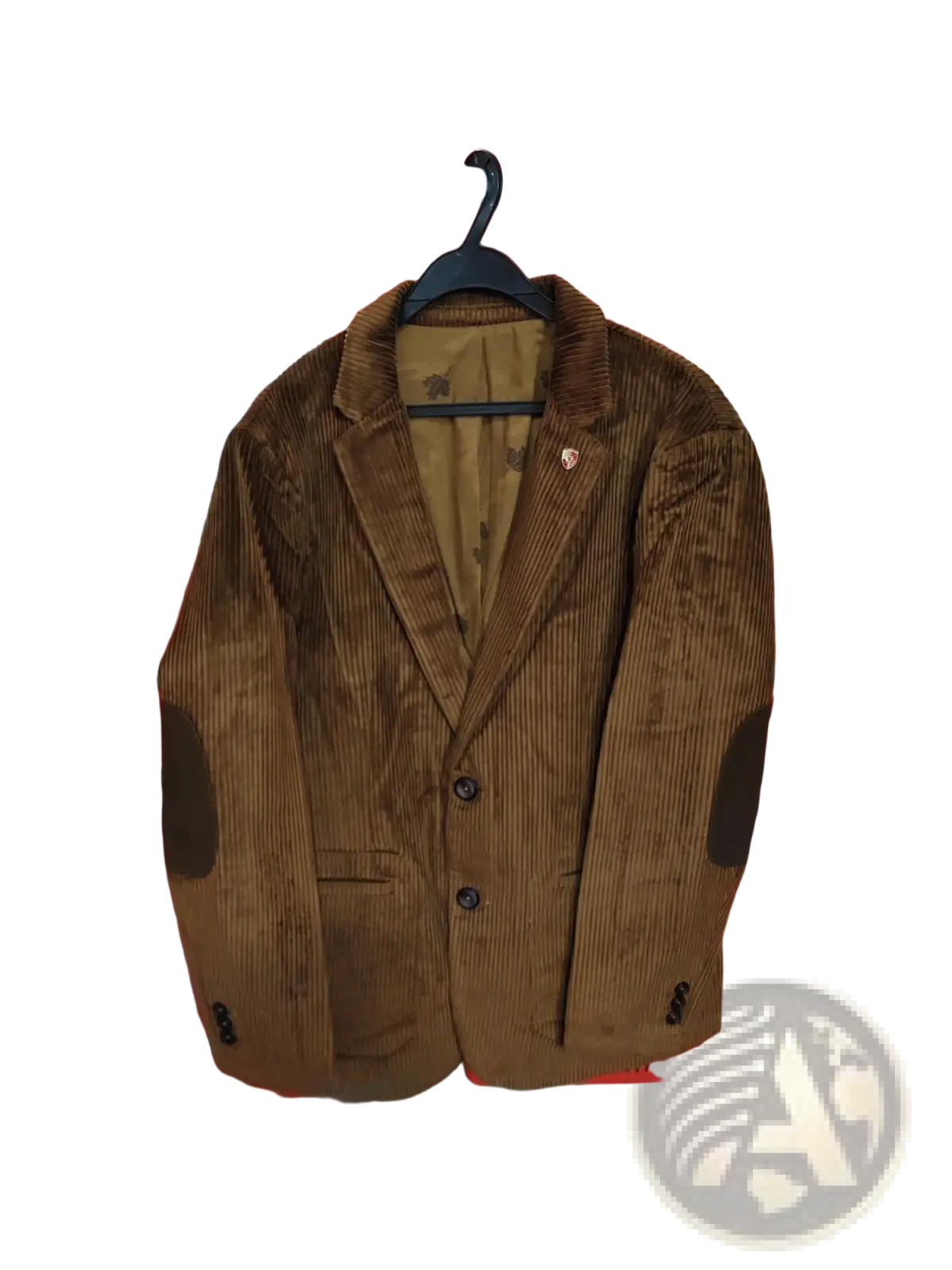 Brown corduroy blazer with dark brown elbow patches and matching inner lining for men casual suit jacket