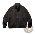 Black corduroy bomber jacket with ribbed cuffs and waistband featuring a retro loose fit and zipper closure