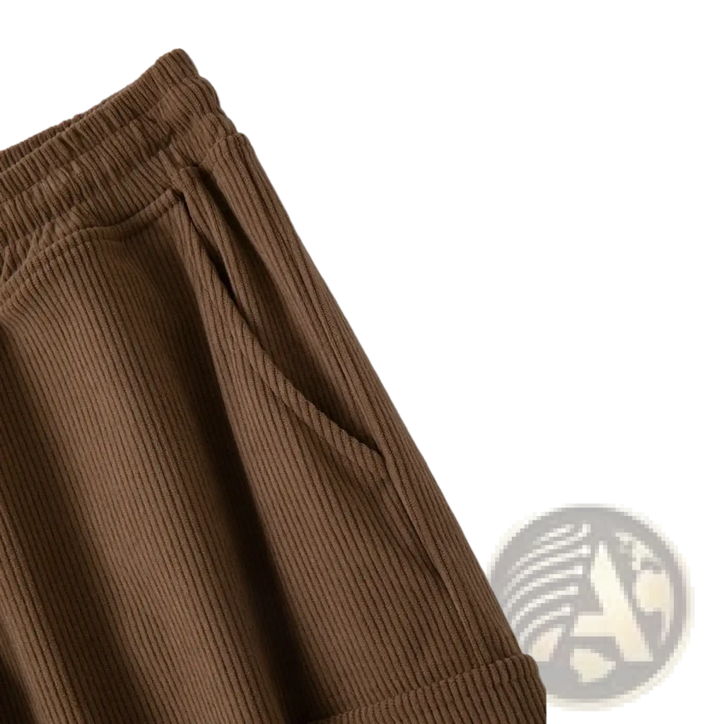 Brown corduroy cargo pants mens casual trousers with ribbed texture and elastic waistband for comfort