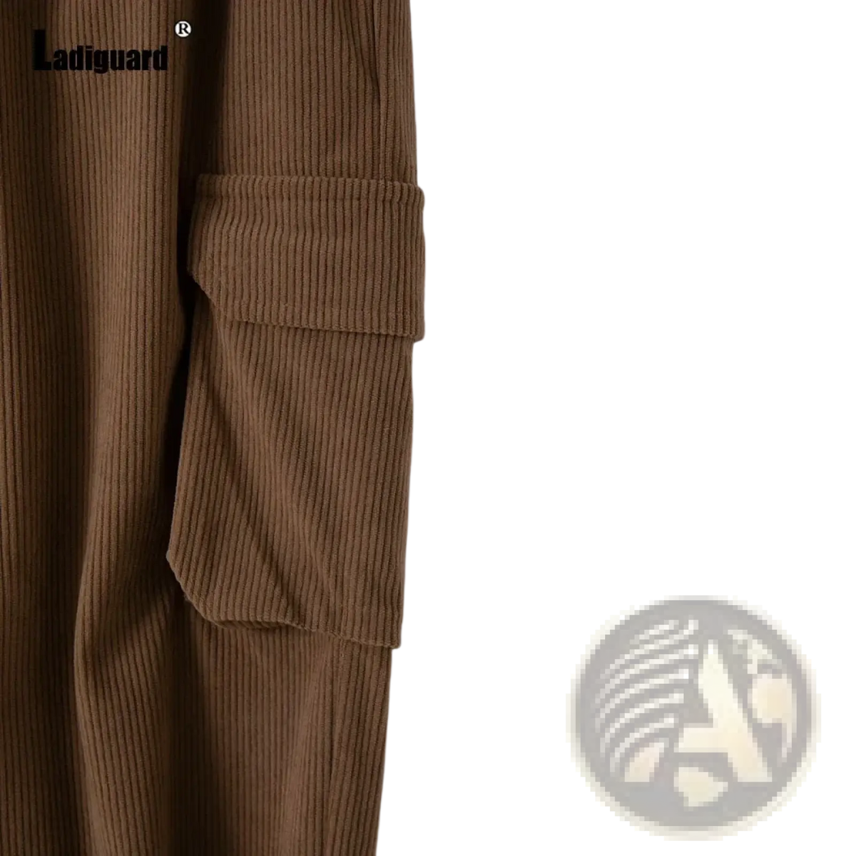 Brown corduroy cargo pants mens casual trousers with ribbed texture and flap pocket detail