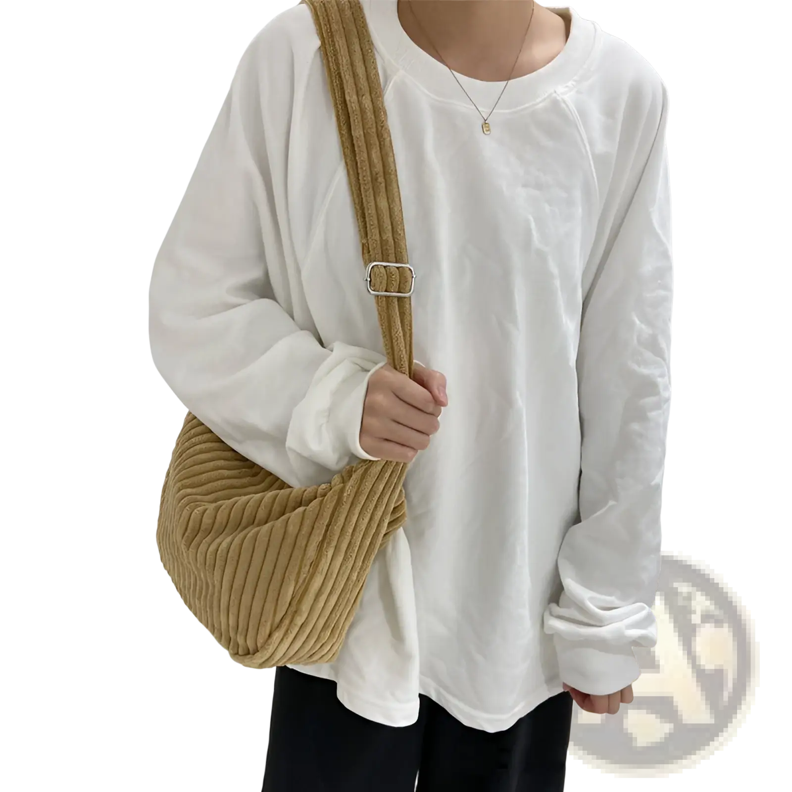 Tan corduroy crossbody shoulder bag with adjustable strap silver buckle and ribbed texture for everyday use
