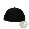 Black corduroy landlord beanie with ribbed texture and folded brim adjustable streetwear hat