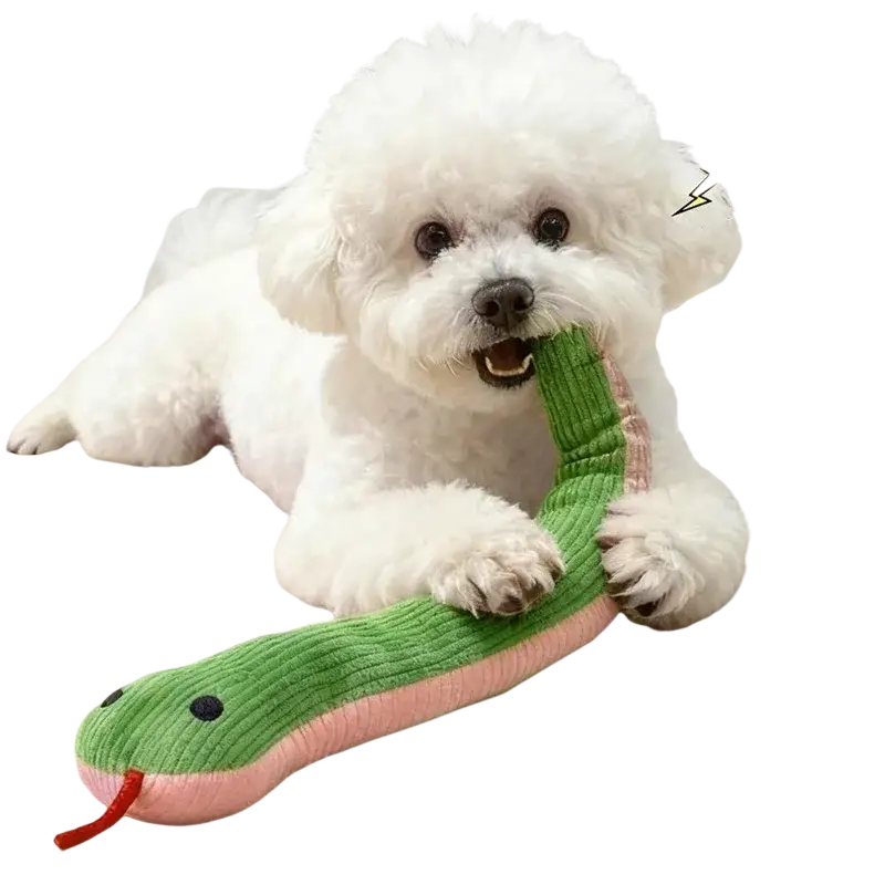 Green and pink corduroy snake dog toy plush pet toy with black eyes and red tongue as a soft toys type