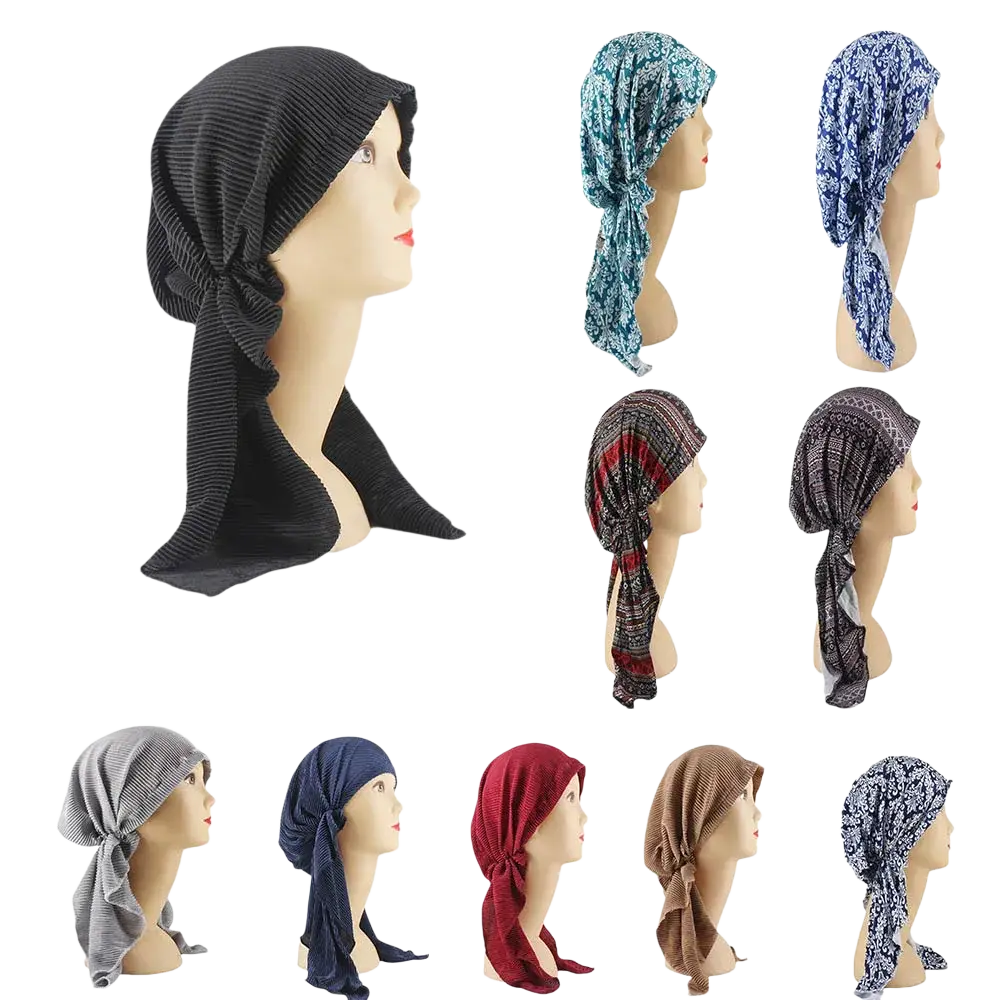 Black ribbed corduroy turban hijab hat for women with a tied knot at the front