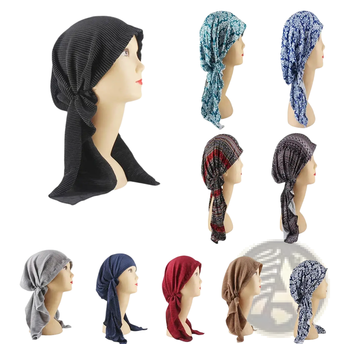 Black ribbed corduroy turban hijab hat for women with a tied knot at the front