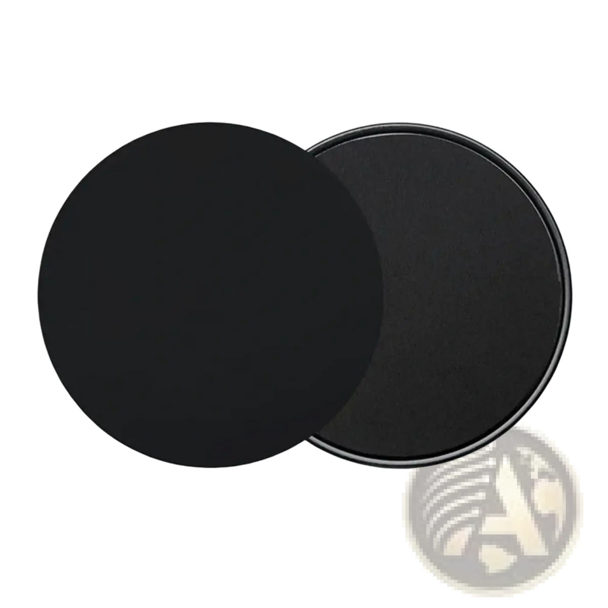 Black circular magnetic mirror with sleek minimalist design featured in Core Sliders fitness gliding discs for abdominal training