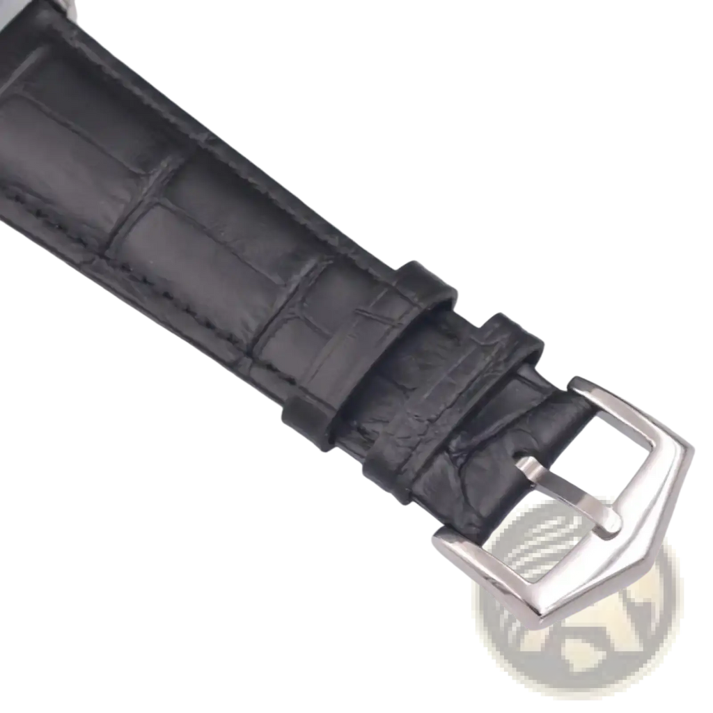 Black crocodile-patterned leather watch strap with silver-toned buckle for corgeut men automatic mechanical watch