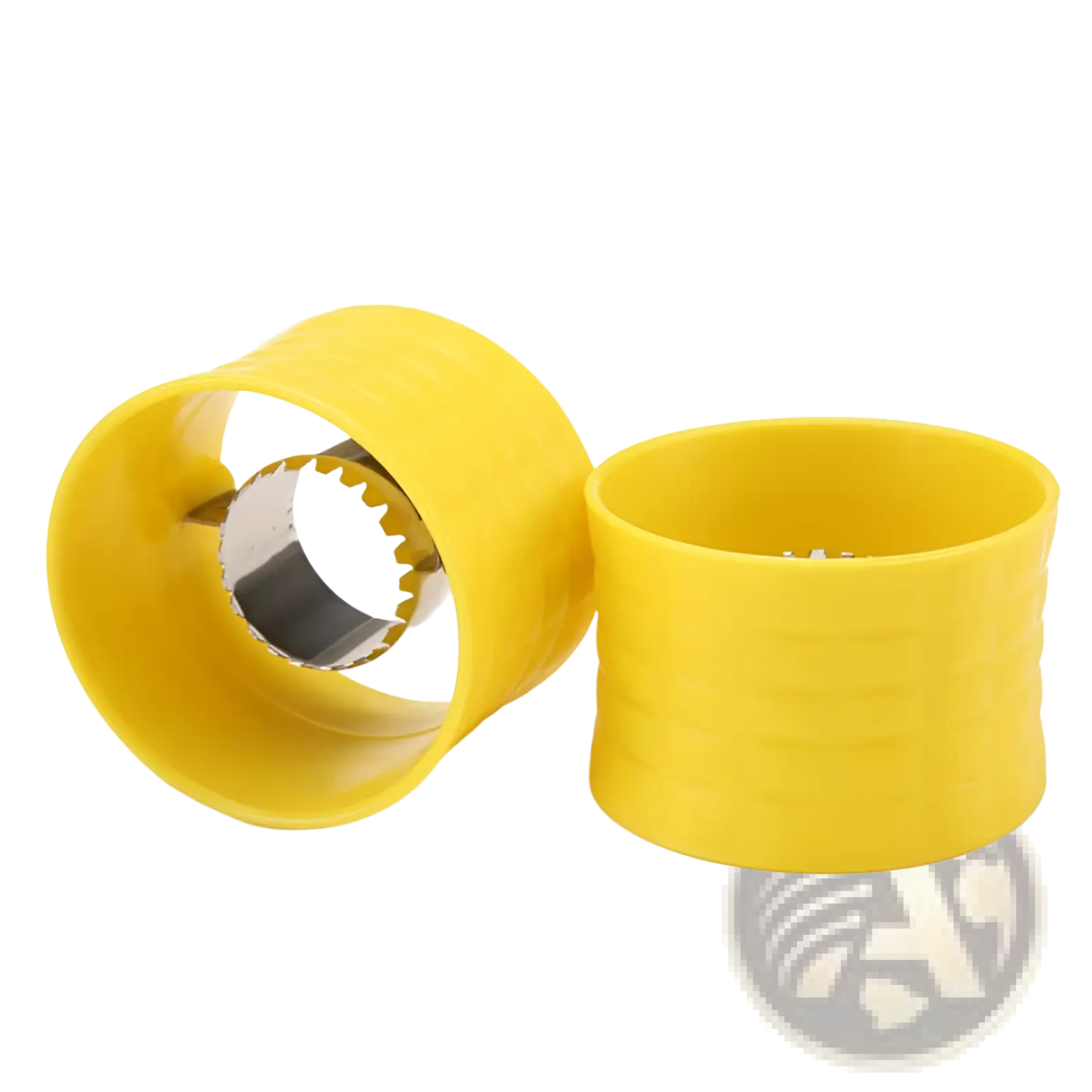 Yellow plastic citrus reamer with metallic toothed inner blade for manual stainless steel corn grinder thresher peeler