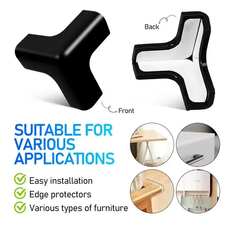 Black glossy plastic y-shaped corner protector designed for table corner safety guards set of 4 pieces