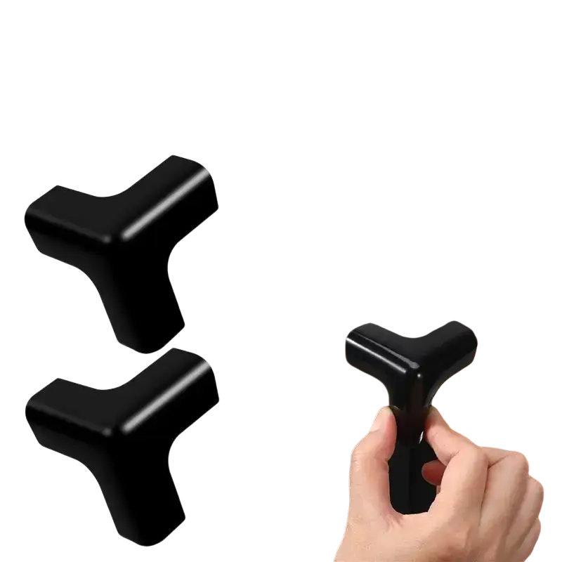 Black soft material corner protectors for table corners with universal fit design in a set of 4 pieces
