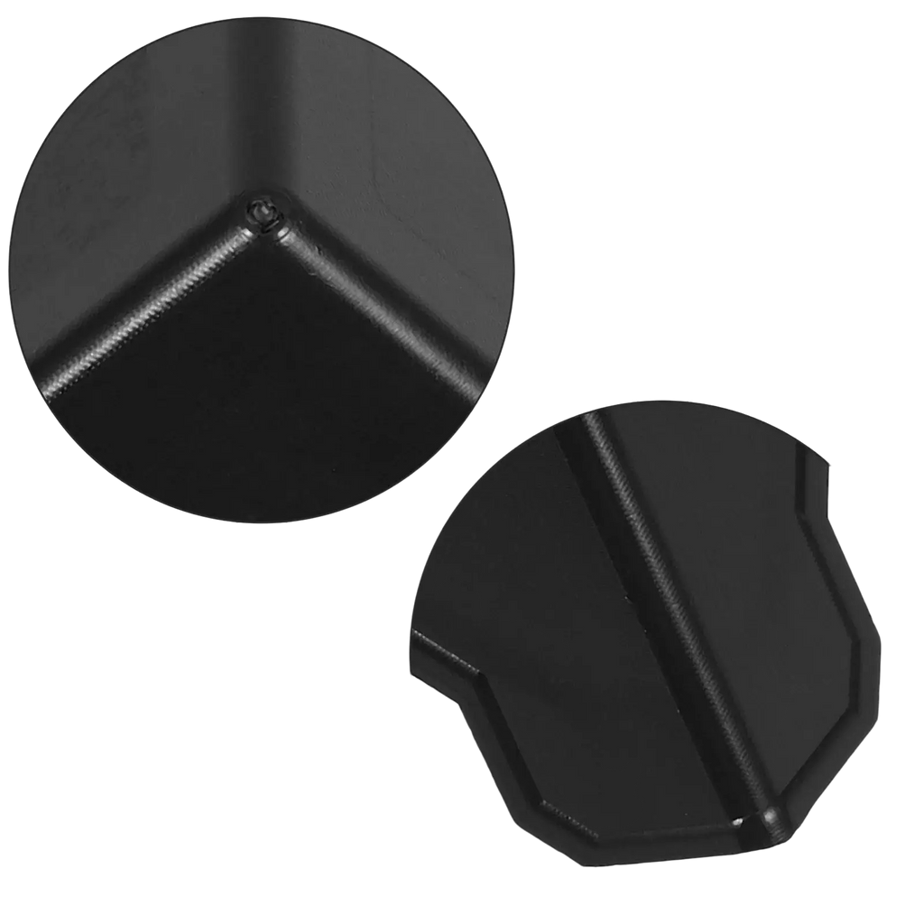 Black compact octagonal corner protector made of sturdy material for carton packing and packing corner safety