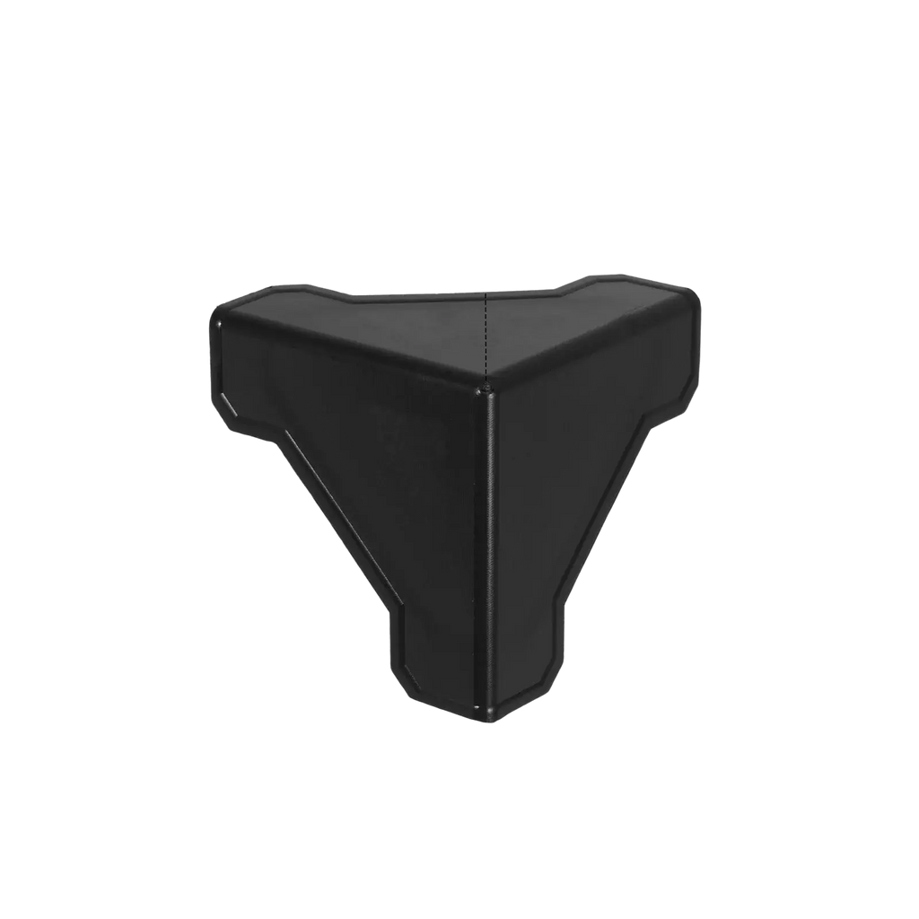 Black triangular corner protectors with matte finish and rounded edges for carton packing and packing corner protection