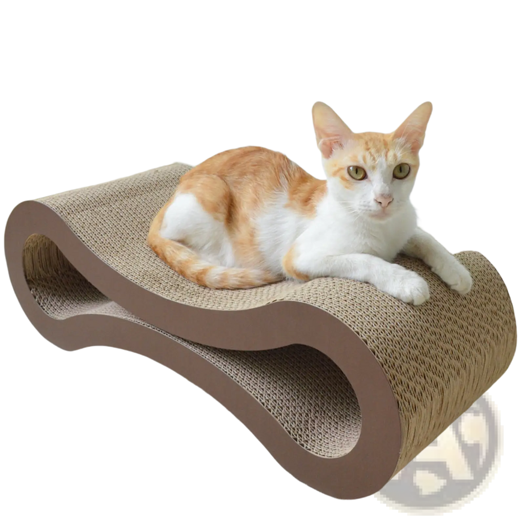 Curved brown corrugated cat scratcher made of woven cardboard for modern pet use and claw maintenance