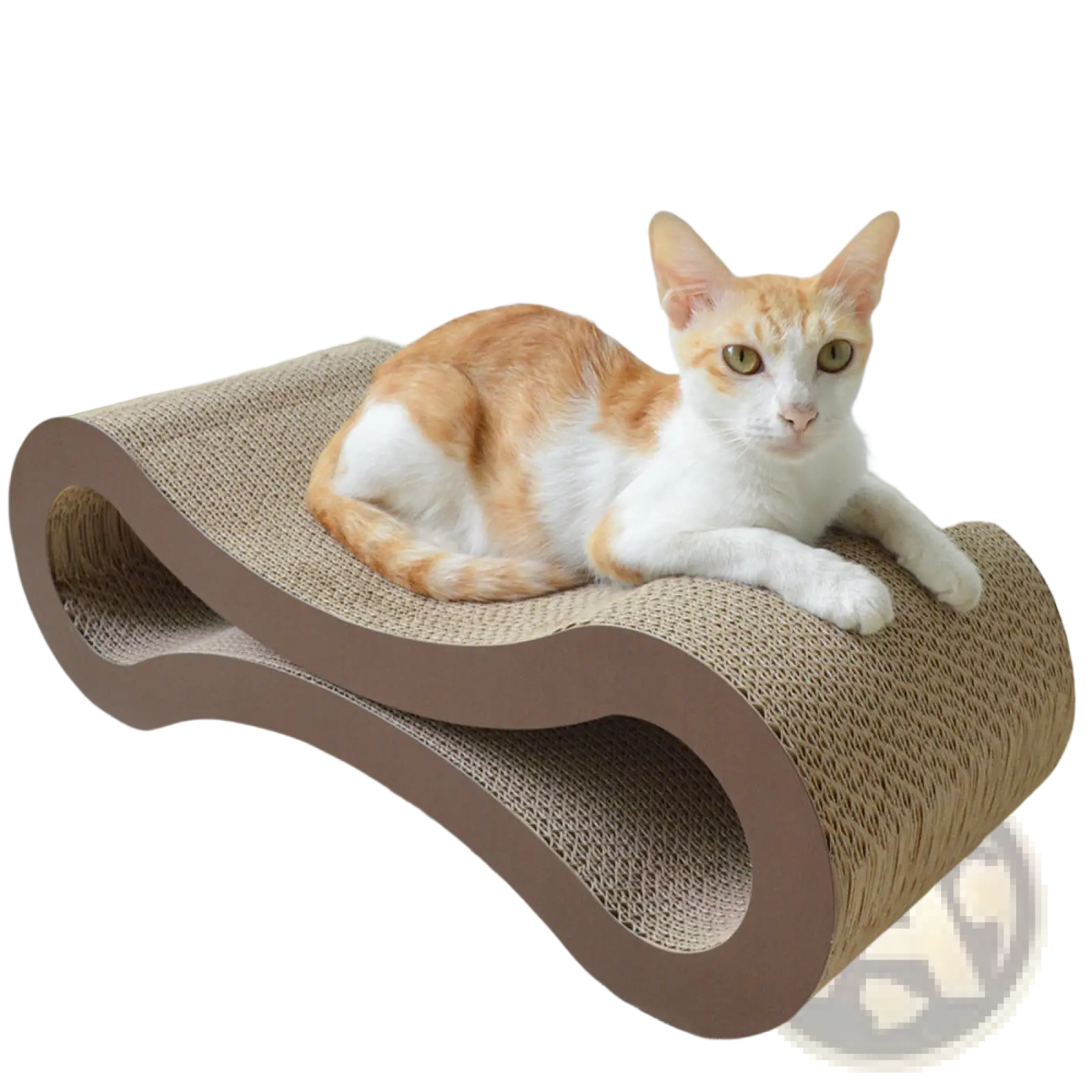Curved brown corrugated cat scratcher made of woven cardboard for modern pet use and claw maintenance