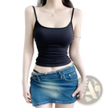Black cotton slim fit camisole crop top with spaghetti straps ideal for casual wear