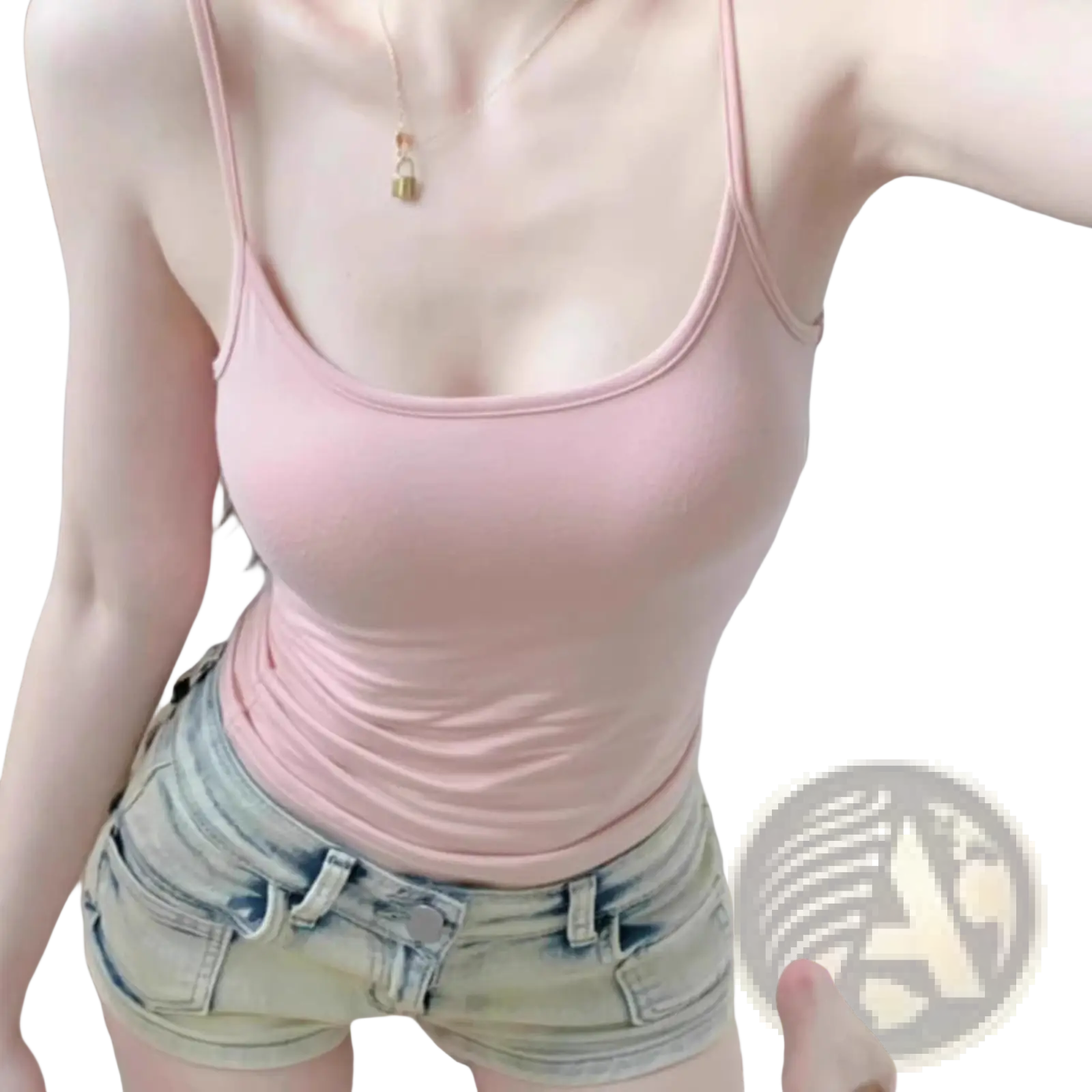 A soft pink cotton camisole crop top with slim fit and rounded neckline featuring spaghetti straps
