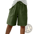 Olive green cotton drawstring casual capri pants with linen fabric and two large front pockets for comfort and style
