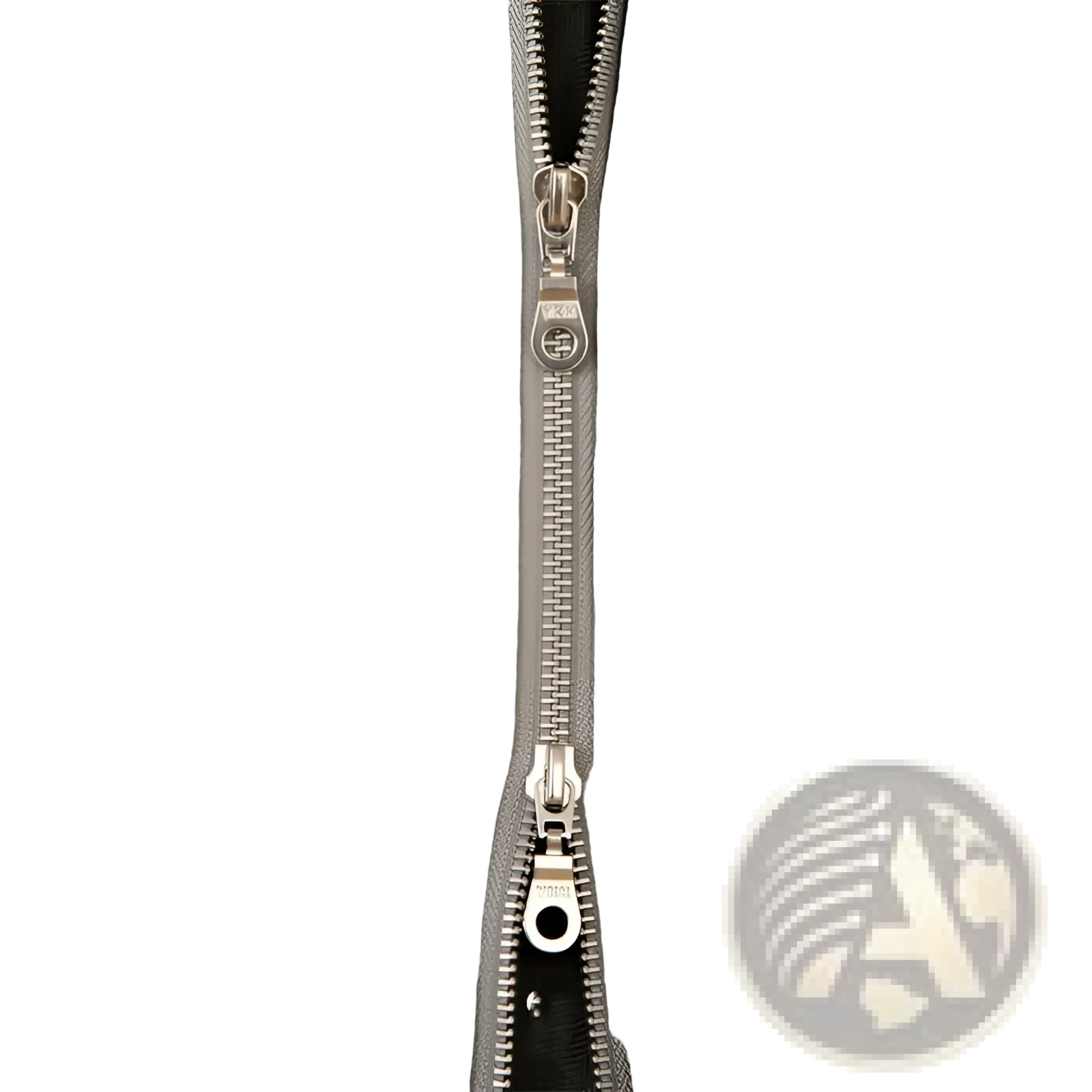 Cotton linen M65 safari jacket in gray herringbone pattern with gold-toned buttons and silver zipper